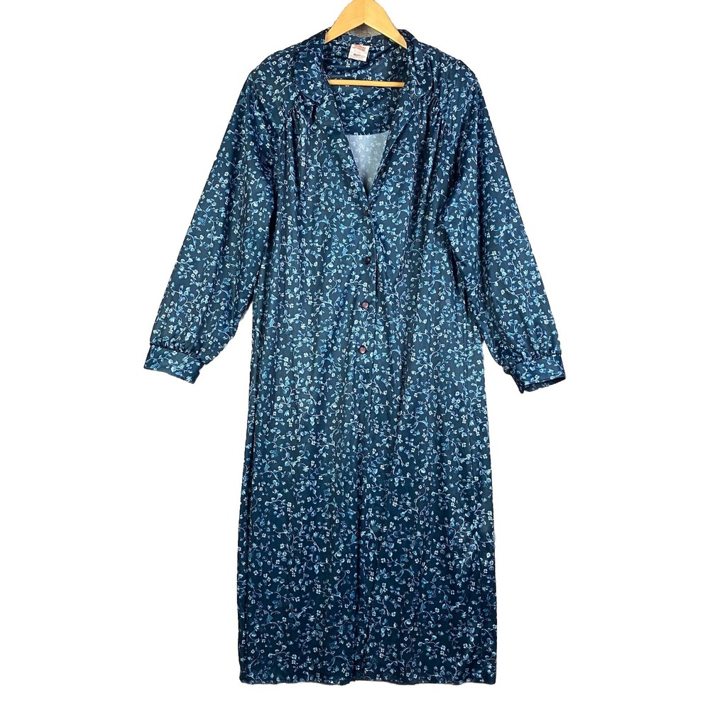 Buttons 'n' Bows House Dress Womens 22.5 Blue‎ Floral Vintage Button Front Robe